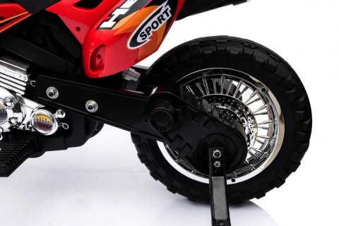 Motorek Cross dla dzieci Pojazd na akumulator Czerwony + Pomocnicze kółka + Dźwięki LED Motorek Cross dla dzieci Pojazd na akumulator Czerwony + Pomocnicze kółka + Dźwięki LED
