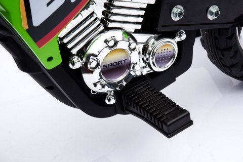 Motorek Cross dla dzieci Pojazd na akumulator Zielony + Pomocnicze kółka + Dźwięki LED Motorek Cross dla dzieci Pojazd na akumulator Zielony + Pomocnicze kółka + Dźwięki LED