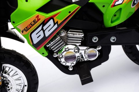 Motorek Cross dla dzieci Pojazd na akumulator Zielony + Pomocnicze kółka + Dźwięki LED Motorek Cross dla dzieci Pojazd na akumulator Zielony + Pomocnicze kółka + Dźwięki LED
