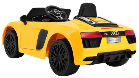Audi R8 Spyder na akumulator Żółty + Pilot + EVA + Wolny Start + Radio MP3 + LED Audi R8 Spyder na akumulator Żółty + Pilot + EVA + Wolny Start + Radio MP3 + LED