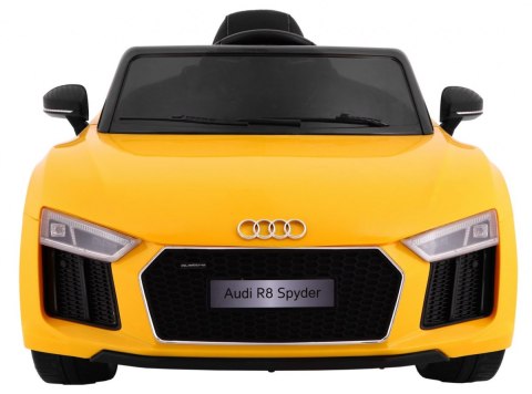 Audi R8 Spyder na akumulator Żółty + Pilot + EVA + Wolny Start + Radio MP3 + LED Audi R8 Spyder na akumulator Żółty + Pilot + EVA + Wolny Start + Radio MP3 + LED