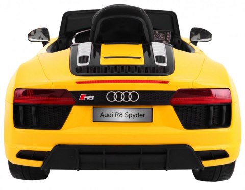 Audi R8 Spyder na akumulator Żółty + Pilot + EVA + Wolny Start + Radio MP3 + LED Audi R8 Spyder na akumulator Żółty + Pilot + EVA + Wolny Start + Radio MP3 + LED