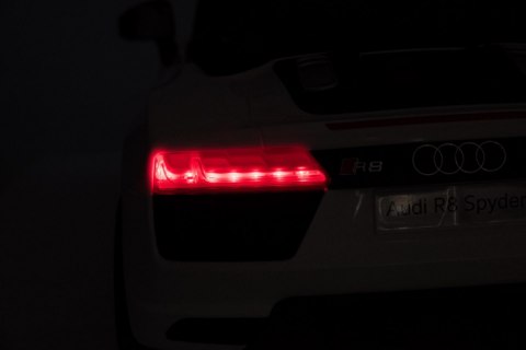 Audi R8 na akumulator dla dzieci Biały + Pilot + EVA + Wolny Start + MP3 LED Audi R8 na akumulator dla dzieci Biały + Pilot + EVA + Wolny Start + MP3 LED