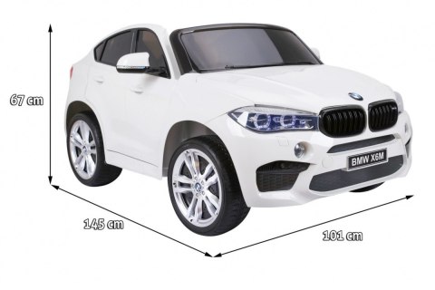 BMW X6M XXL dla 2 dzieci Biały + Pilot + Ekoskóra + Pasy + Wolny Start + MP3 USB + LED BMW X6M XXL dla 2 dzieci Biały + Pilot + Ekoskóra + Pasy + Wolny Start + MP3 USB + LED