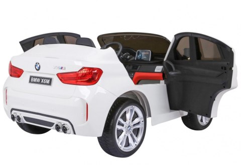 BMW X6M XXL dla 2 dzieci Biały + Pilot + Ekoskóra + Pasy + Wolny Start + MP3 USB + LED BMW X6M XXL dla 2 dzieci Biały + Pilot + Ekoskóra + Pasy + Wolny Start + MP3 USB + LED