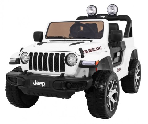 Jeep Wrangler Rubicon na akumulator dla dzieci Biały + Pilot + Radio MP3 LED + Koła EVA Jeep Wrangler Rubicon na akumulator dla dzieci Biały + Pilot + Radio MP3 LED + Koła EVA
