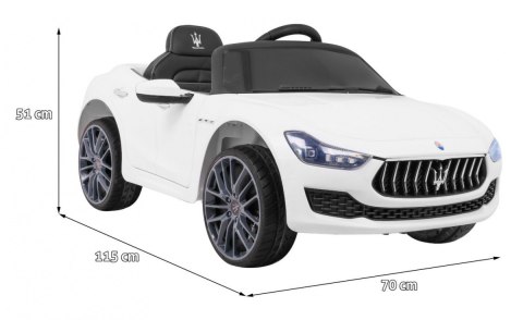 Maserati Ghibli na akumulator dla dzieci Biały + Pilot + Wolny Start + EVA + MP3 USB + LED Maserati Ghibli na akumulator dla dzieci Biały + Pilot + Wolny Start + EVA + MP3 USB + LED