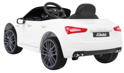 Maserati Ghibli na akumulator dla dzieci Biały + Pilot + Wolny Start + EVA + MP3 USB + LED Maserati Ghibli na akumulator dla dzieci Biały + Pilot + Wolny Start + EVA + MP3 USB + LED