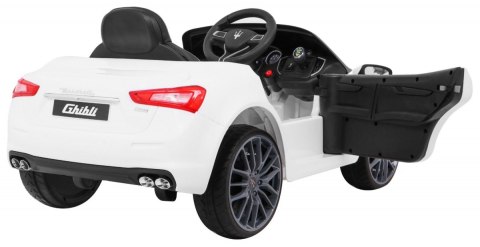 Maserati Ghibli na akumulator dla dzieci Biały + Pilot + Wolny Start + EVA + MP3 USB + LED Maserati Ghibli na akumulator dla dzieci Biały + Pilot + Wolny Start + EVA + MP3 USB + LED