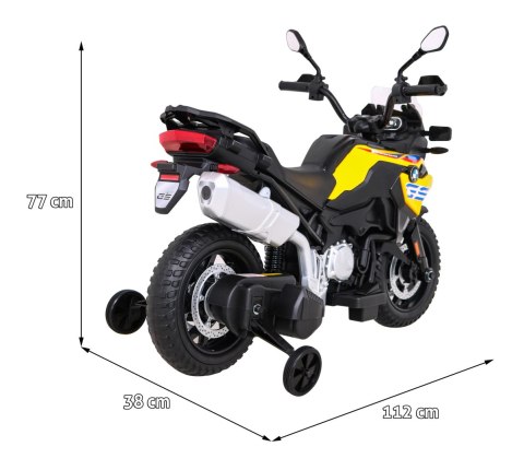 Motor BMW F850 GS na akumulator dla dzieci Żółty + Kółka pomocnicze + Audio LED + Wolny Start + EVA Motor BMW F850 GS na akumulator dla dzieci Żółty + Kółka pomocnicze + Audio LED + Wolny Start + EVA