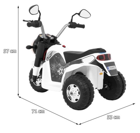 Motorek MiniBike na akumulator dla dzieci Biały + Dźwięki + Światła LED + Ekoskóra Motorek MiniBike na akumulator dla dzieci Biały + Dźwięki + Światła LED + Ekoskóra
