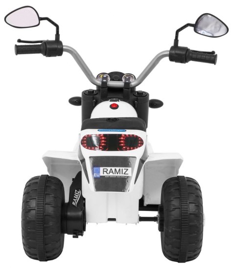Motorek MiniBike na akumulator dla dzieci Biały + Dźwięki + Światła LED + Ekoskóra Motorek MiniBike na akumulator dla dzieci Biały + Dźwięki + Światła LED + Ekoskóra