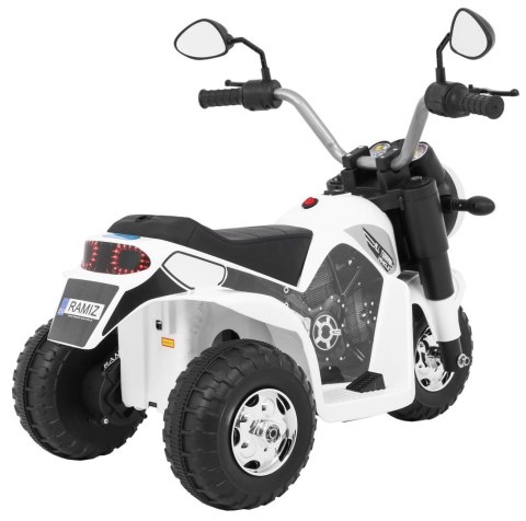 Motorek MiniBike na akumulator dla dzieci Biały + Dźwięki + Światła LED + Ekoskóra Motorek MiniBike na akumulator dla dzieci Biały + Dźwięki + Światła LED + Ekoskóra