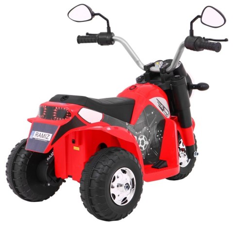 Motorek MiniBike na akumulator dla dzieci Czerwony + Dźwięki + Światła LED + Ekoskóra Motorek MiniBike na akumulator dla dzieci Czerwony + Dźwięki + Światła LED + Ekoskóra