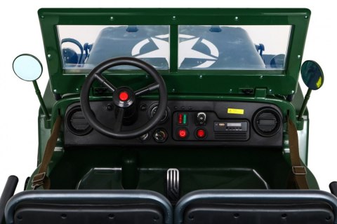 Autko Wojskowe Retro Strong dla 3 dzieci Zielony + Napęd 4x4 + Schowki + EVA + Wolny Start + MP3 LED Autko Wojskowe Retro Strong dla 3 dzieci Zielony + Napęd 4x4 + Schowki + EVA + Wolny Start + MP3 LED