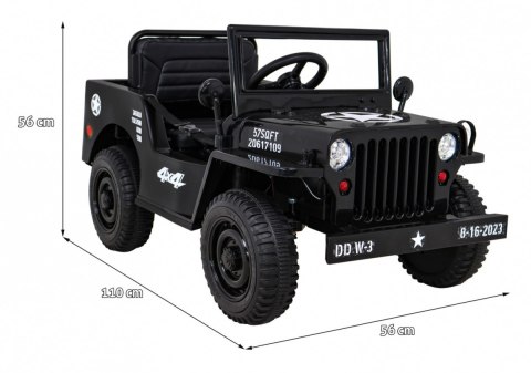 Autko Wojskowe Retro dla dzieci Czarny + Napęd 4x4 + Pilot + 2 Bagażniki + Wolny Start + MP3 LED Autko Wojskowe Retro dla dzieci Czarny + Napęd 4x4 + Pilot + 2 Bagażniki + Wolny Start + MP3 LED