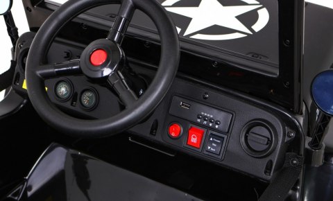 Autko Wojskowe Retro dla dzieci Czarny + Napęd 4x4 + Pilot + 2 Bagażniki + Wolny Start + MP3 LED Autko Wojskowe Retro dla dzieci Czarny + Napęd 4x4 + Pilot + 2 Bagażniki + Wolny Start + MP3 LED