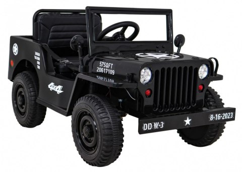 Autko Wojskowe Retro dla dzieci Czarny + Napęd 4x4 + Pilot + 2 Bagażniki + Wolny Start + MP3 LED Autko Wojskowe Retro dla dzieci Czarny + Napęd 4x4 + Pilot + 2 Bagażniki + Wolny Start + MP3 LED