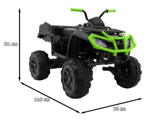 Quad XL ATV 2,4GHz na akumulator dla dzieci Czarno-Zielony + Pilot + Napęd 4x4 + Bagażnik + Wolny Start + EVA + Audio LED Quad XL ATV 2,4GHz na akumulator dla dzieci Czarno-Zielony + Pilot + Napęd 4x4 + Bagażnik + Wolny Start + EVA + Audio LED