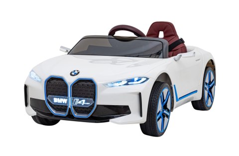 Autko BMW i4 na akumulator dla dzieci Biały + Wolny Start + EVA + Ekoskóra + Audio LED + Pilot Autko BMW i4 na akumulator dla dzieci Biały + Wolny Start + EVA + Ekoskóra + Audio LED + Pilot