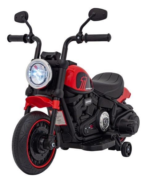 Motorek Chopper FASTER na akumulator dla dzieci Czerwony + Radio FM + Panel audio + LED Motorek Chopper FASTER na akumulator dla dzieci Czerwony + Radio FM + Panel audio + LED