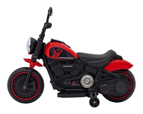 Motorek Chopper FASTER na akumulator dla dzieci Czerwony + Radio FM + Panel audio + LED Motorek Chopper FASTER na akumulator dla dzieci Czerwony + Radio FM + Panel audio + LED