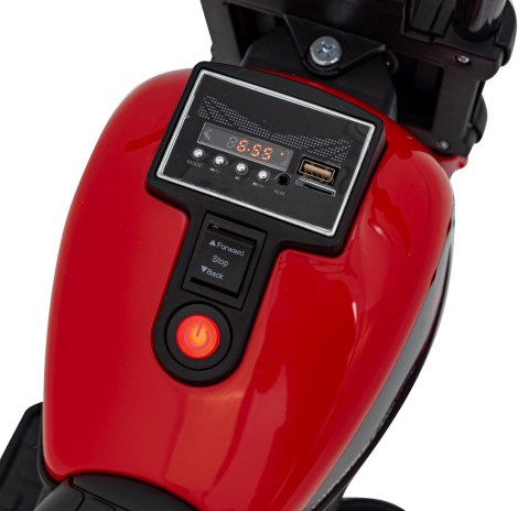 Motorek Chopper FASTER na akumulator dla dzieci Czerwony + Radio FM + Panel audio + LED Motorek Chopper FASTER na akumulator dla dzieci Czerwony + Radio FM + Panel audio + LED