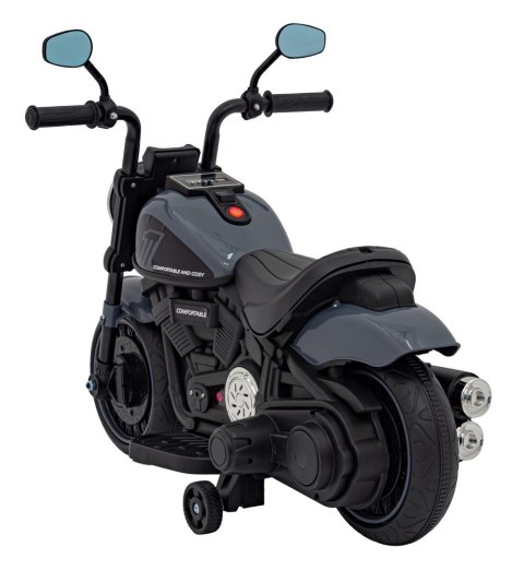 Motorek Chopper FASTER na akumulator dla dzieci Szary + Radio FM + Panel audio + LED Motorek Chopper FASTER na akumulator dla dzieci Szary + Radio FM + Panel audio + LED