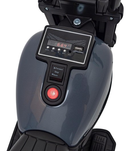 Motorek Chopper FASTER na akumulator dla dzieci Szary + Radio FM + Panel audio + LED Motorek Chopper FASTER na akumulator dla dzieci Szary + Radio FM + Panel audio + LED