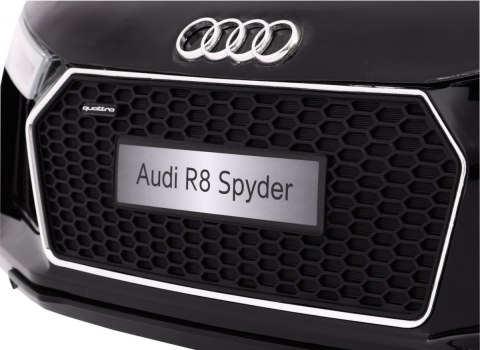 Audi R8 Spyder na akumulator Lakier Czarny + Pilot + EVA + Wolny Start + Radio MP3 + LED Audi R8 Spyder na akumulator Lakier Czarny + Pilot + EVA + Wolny Start + Radio MP3 + LED