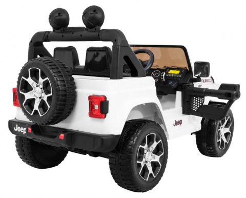 Jeep Wrangler Rubicon na akumulator dla dzieci Biały + Pilot Jeep Wrangler Rubicon na akumulator dla dzieci Biały + Pilot