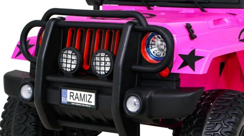 Auto terenowe typu jeep Monster 4x4 dla dzieci Różowy + Pilot + Regulacja siedzenia + Wolny Start + MP3 LED + Bagażnik + Plecak Auto terenowe typu jeep Monster 4x4 dla dzieci Różowy + Pilot + Regulacja siedzenia + Wolny Start + MP3 LED + Bagażnik + Plecak