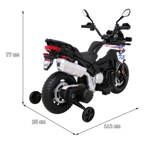 Motor BMW F850 GS na akumulator dla dzieci Biały + Kółka pomocnicze + Audio LED + Wolny Start + EVA Motor BMW F850 GS na akumulator dla dzieci Biały + Kółka pomocnicze + Audio LED + Wolny Start + EVA