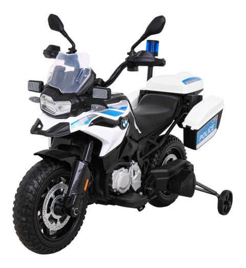 Motor Policyjny BMW F850 GS na akumulator dla dzieci + Kółka pomocnicze + Syrena + Światła + 2 Kufry + Wolny Start Motor Policyjny BMW F850 GS na akumulator dla dzieci + Kółka pomocnicze + Syrena + Światła + 2 Kufry + Wolny Start