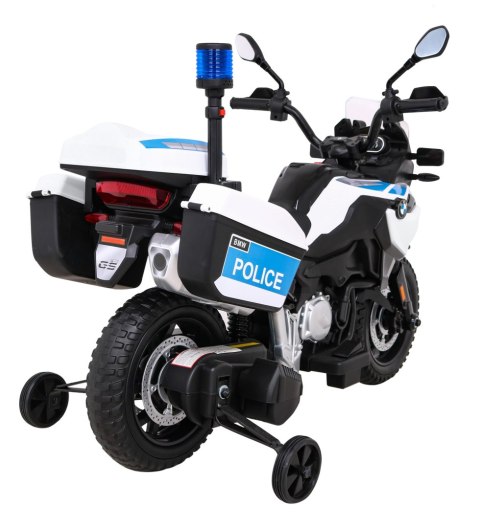 Motor Policyjny BMW F850 GS na akumulator dla dzieci + Kółka pomocnicze + Syrena + Światła + 2 Kufry + Wolny Start Motor Policyjny BMW F850 GS na akumulator dla dzieci + Kółka pomocnicze + Syrena + Światła + 2 Kufry + Wolny Start