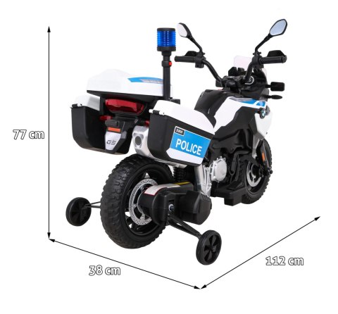 Motor Policyjny BMW F850 GS na akumulator dla dzieci + Kółka pomocnicze + Syrena + Światła + 2 Kufry + Wolny Start Motor Policyjny BMW F850 GS na akumulator dla dzieci + Kółka pomocnicze + Syrena + Światła + 2 Kufry + Wolny Start