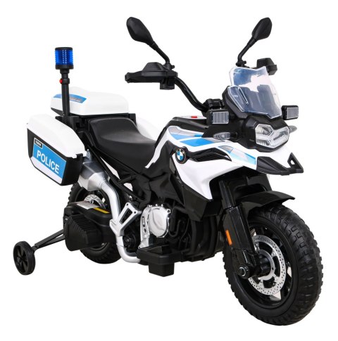 Motor Policyjny BMW F850 GS na akumulator dla dzieci + Kółka pomocnicze + Syrena + Światła + 2 Kufry + Wolny Start Motor Policyjny BMW F850 GS na akumulator dla dzieci + Kółka pomocnicze + Syrena + Światła + 2 Kufry + Wolny Start
