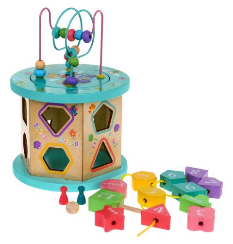 Drewniana multikostka edukacyjna 4w1 dla dzieci- sorter przeplatanka planszówka Drewniana multikostka edukacyjna 4w1 dla dzieci- sorter przeplatanka planszówka