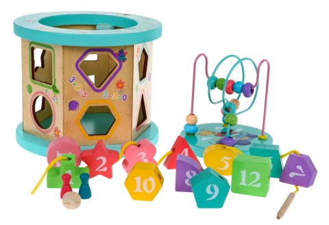 Drewniana multikostka edukacyjna 4w1 dla dzieci- sorter przeplatanka planszówka Drewniana multikostka edukacyjna 4w1 dla dzieci- sorter przeplatanka planszówka