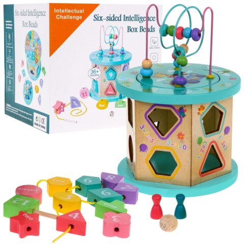 Drewniana multikostka edukacyjna 4w1 dla dzieci- sorter przeplatanka planszówka Drewniana multikostka edukacyjna 4w1 dla dzieci- sorter przeplatanka planszówka