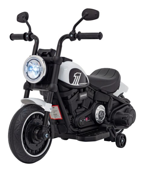 Motorek Chopper FASTER na akumulator dla dzieci Biały + Radio FM + Panel audio + LED Motorek Chopper FASTER na akumulator dla dzieci Biały + Radio FM + Panel audio + LED