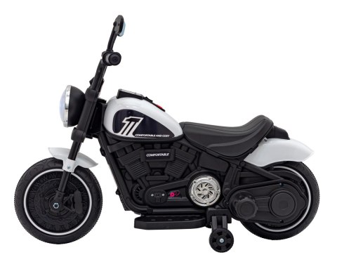 Motorek Chopper FASTER na akumulator dla dzieci Biały + Radio FM + Panel audio + LED Motorek Chopper FASTER na akumulator dla dzieci Biały + Radio FM + Panel audio + LED