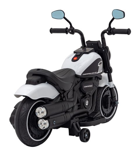 Motorek Chopper FASTER na akumulator dla dzieci Biały + Radio FM + Panel audio + LED Motorek Chopper FASTER na akumulator dla dzieci Biały + Radio FM + Panel audio + LED