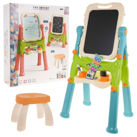 Tablica 2w1 magnetyczno-kredowa dla dzieci 3+ Akcesoria + Regulacja wysokości + Taboret + Półka + Pisaki Kreda Tablica 2w1 magnetyczno-kredowa dla dzieci 3+ Akcesoria + Regulacja wysokości + Taboret + Półka + Pisaki Kreda