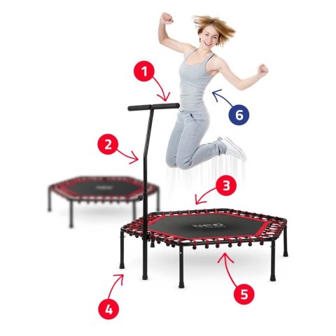 Trampolina fitness z uchwytem 127 cm Neo-Sport - sześciokątna czerwona Neo-Sport Trampolina fitness z uchwytem 127 cm Neo-Sport - sześciokątna czerwona Neo-Sport