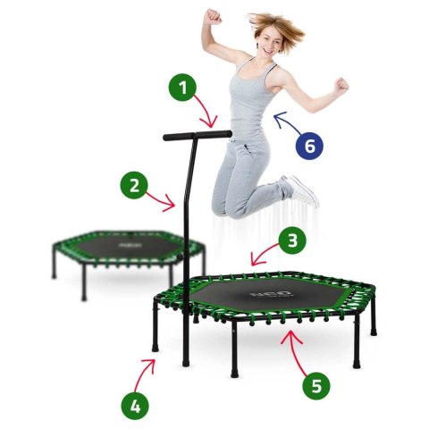 Trampolina fitness z uchwytem 127 cm Neo-Sport - sześciokątna zielona Neo-Sport Trampolina fitness z uchwytem 127 cm Neo-Sport - sześciokątna zielona Neo-Sport