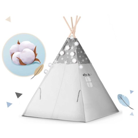 Namiot tipi dla dzieci z girlandą i światełkami Nukido - szare w gwiazdki Nukido Namiot tipi dla dzieci z girlandą i światełkami Nukido - szare w gwiazdki Nukido