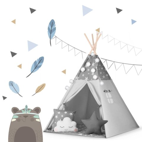 Namiot tipi dla dzieci z girlandą i światełkami Nukido - szare w gwiazdki Nukido Namiot tipi dla dzieci z girlandą i światełkami Nukido - szare w gwiazdki Nukido