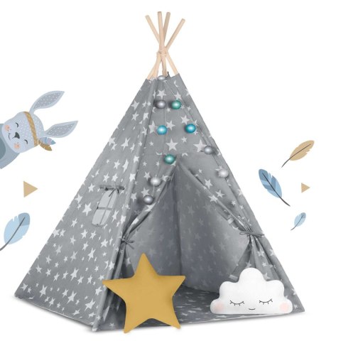 Namiot tipi dla dzieci ze światełkami Nukido - szary w gwiazdki Nukido Namiot tipi dla dzieci ze światełkami Nukido - szary w gwiazdki Nukido