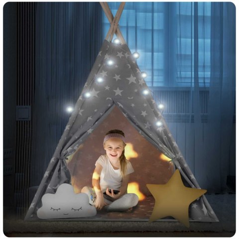 Namiot tipi dla dzieci ze światełkami Nukido - szary w gwiazdki Nukido Namiot tipi dla dzieci ze światełkami Nukido - szary w gwiazdki Nukido